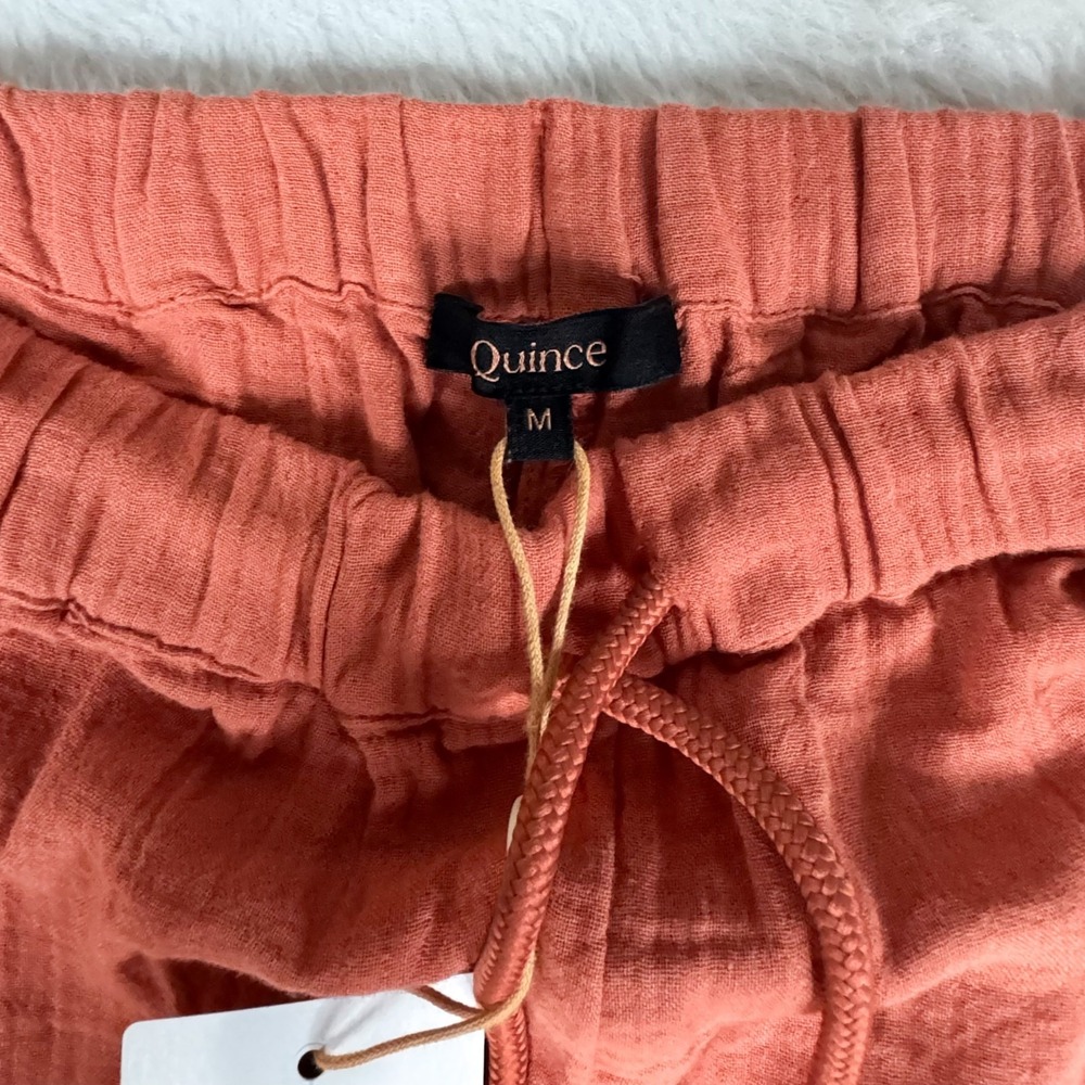 Quince Womens M Organic Cotton Gauze Straight Leg Pants Black NWT Drawstring - Picture 6 of 13